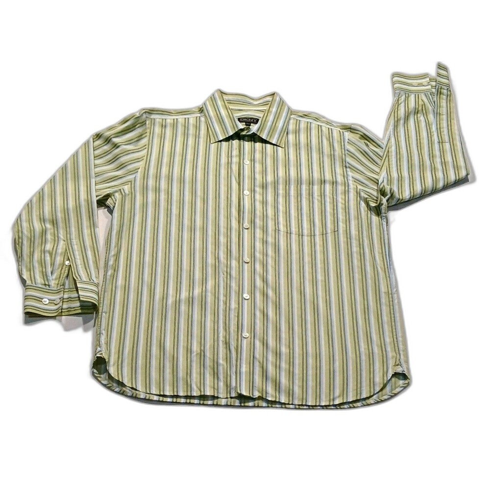 Vintage Y2K DKNY Men's Striped Dress Shirt | Size 16.5 34/35 Large 100 Cotton